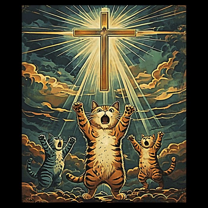 Cat Praying Jesus Cross Scared Cats Worship God Funny 16 in Basic Backpack