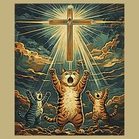 Cat Praying Jesus Cross Scared Cats Worship God Funny T-Shirt