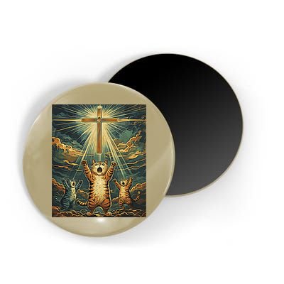 Cat Praying Jesus Cross Scared Cats Worship God Funny Magnet