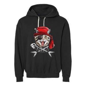 Cat Pirate Jolly Roger Flag Skull And Crossbones Garment-Dyed Fleece Hoodie