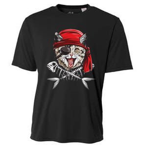 Cat Pirate Jolly Roger Flag Skull And Crossbones Cooling Performance Crew T-Shirt