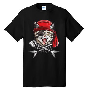 Cat Pirate Jolly Roger Flag Skull And Crossbones Tall T-Shirt