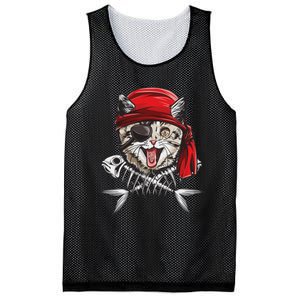 Cat Pirate Jolly Roger Flag Skull And Crossbones Mesh Reversible Basketball Jersey Tank