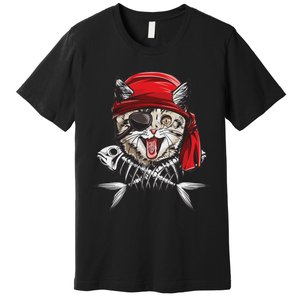 Cat Pirate Jolly Roger Flag Skull And Crossbones Premium T-Shirt