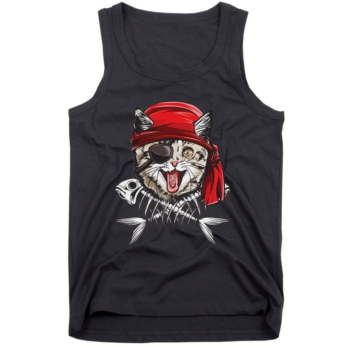 Cat Pirate Jolly Roger Flag Skull And Crossbones Tank Top