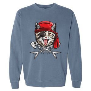 Cat Pirate Jolly Roger Flag Skull And Crossbones Garment-Dyed Sweatshirt