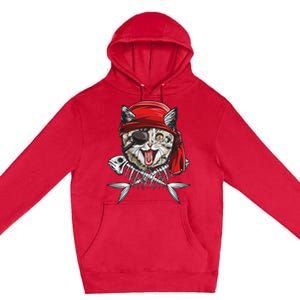 Cat Pirate Jolly Roger Flag Skull And Crossbones Premium Pullover Hoodie