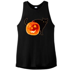 Creepy Pumpkin Jack O Lantern Black Cat Halloween Ladies PosiCharge Tri-Blend Wicking Tank