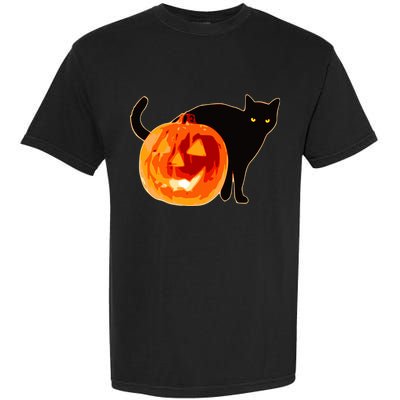 Creepy Pumpkin Jack O Lantern Black Cat Halloween Garment-Dyed Heavyweight T-Shirt
