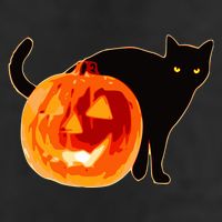 Creepy Pumpkin Jack O Lantern Black Cat Halloween 7 Panel Mesh Trucker Snapback Hat