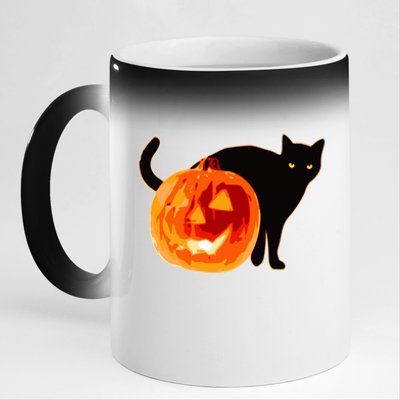 Creepy Pumpkin Jack O Lantern Black Cat Halloween 11oz Black Color Changing Mug