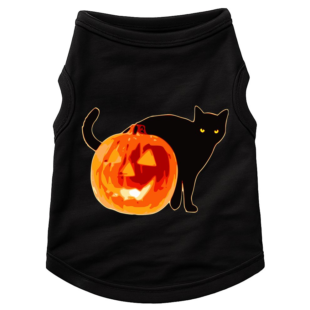Creepy Pumpkin Jack O Lantern Black Cat Halloween Doggie Tank