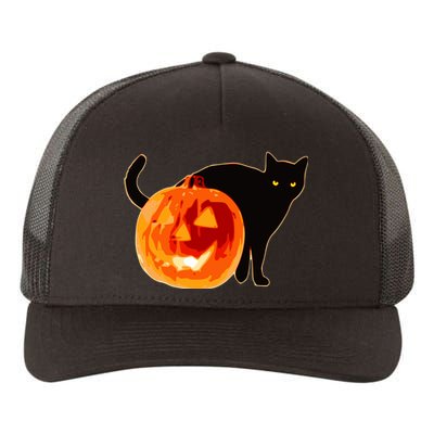 Creepy Pumpkin Jack O Lantern Black Cat Halloween Yupoong Adult 5-Panel Trucker Hat