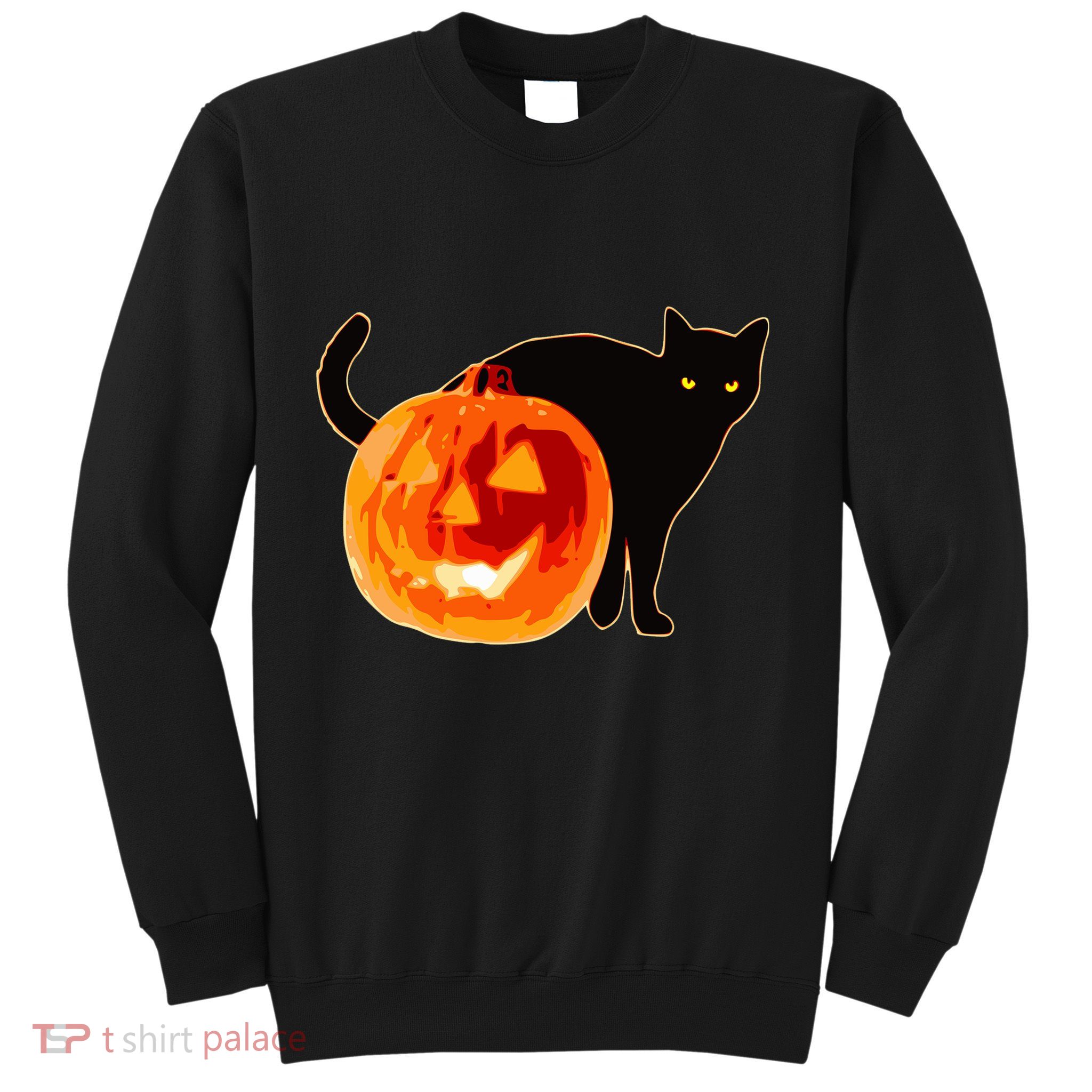 Creepy Pumpkin Jack O Lantern Black Cat Halloween Sweatshirt