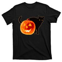 Creepy Pumpkin Jack O Lantern Black Cat Halloween T-Shirt