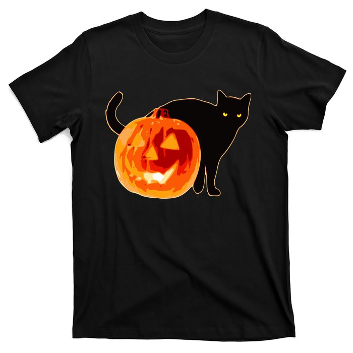 Creepy Pumpkin Jack O Lantern Black Cat Halloween T-Shirt