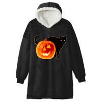 Creepy Pumpkin Jack O Lantern Black Cat Halloween Hooded Wearable Blanket