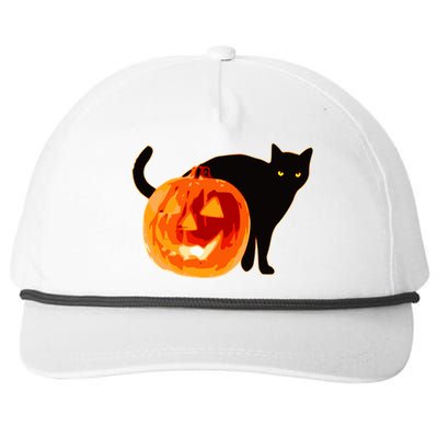 Creepy Pumpkin Jack O Lantern Black Cat Halloween Snapback Five-Panel Rope Hat