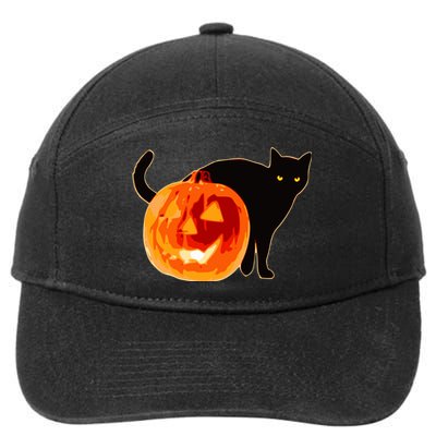 Creepy Pumpkin Jack O Lantern Black Cat Halloween 7-Panel Snapback Hat