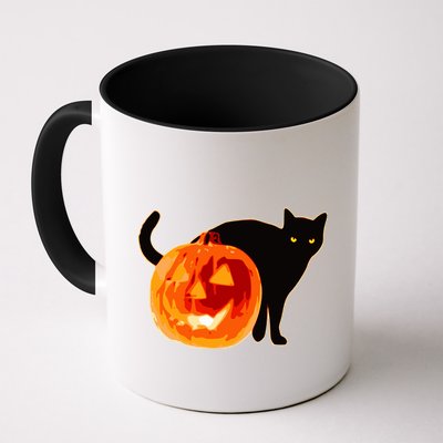 Creepy Pumpkin Jack O Lantern Black Cat Halloween Mug
