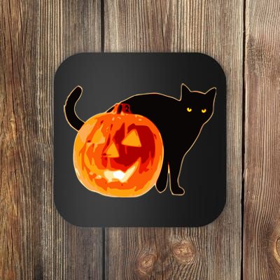 Creepy Pumpkin Jack O Lantern Black Cat Halloween Coaster