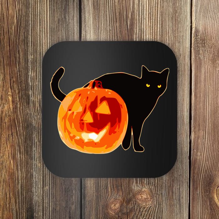 Creepy Pumpkin Jack O Lantern Black Cat Halloween Coaster