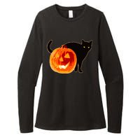 Creepy Pumpkin Jack O Lantern Black Cat Halloween Womens CVC Long Sleeve Shirt