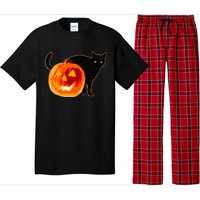 Creepy Pumpkin Jack O Lantern Black Cat Halloween Pajama Set