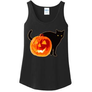 Creepy Pumpkin Jack O Lantern Black Cat Halloween Ladies Essential Tank