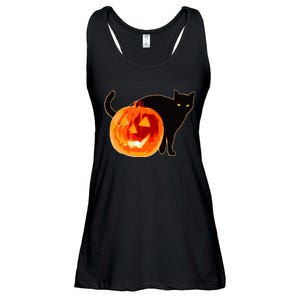 Creepy Pumpkin Jack O Lantern Black Cat Halloween Ladies Essential Flowy Tank