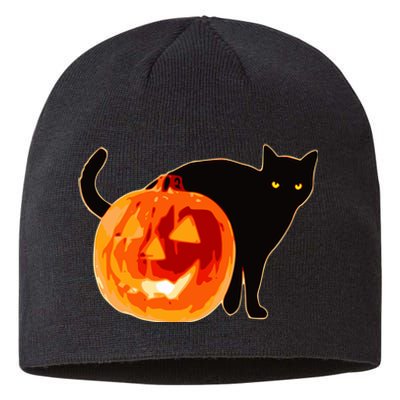 Creepy Pumpkin Jack O Lantern Black Cat Halloween Sustainable Beanie