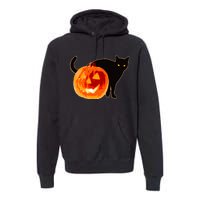 Creepy Pumpkin Jack O Lantern Black Cat Halloween Premium Hoodie