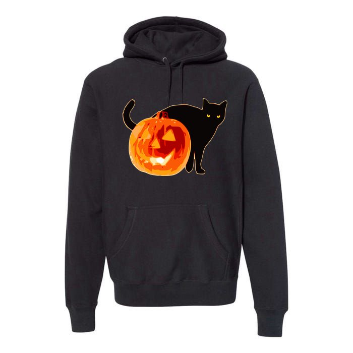 Creepy Pumpkin Jack O Lantern Black Cat Halloween Premium Hoodie