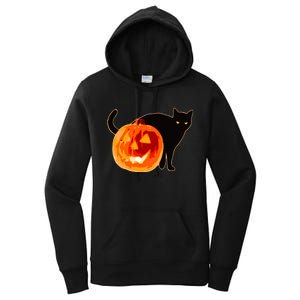 Creepy Pumpkin Jack O Lantern Black Cat Halloween Women's Pullover Hoodie