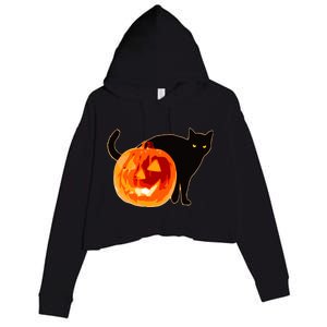 Creepy Pumpkin Jack O Lantern Black Cat Halloween Crop Fleece Hoodie