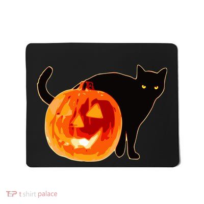 Creepy Pumpkin Jack O Lantern Black Cat Halloween Mousepad