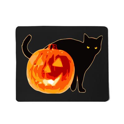 Creepy Pumpkin Jack O Lantern Black Cat Halloween Mousepad