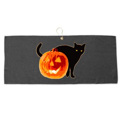 Creepy Pumpkin Jack O Lantern Black Cat Halloween Large Microfiber Waffle Golf Towel