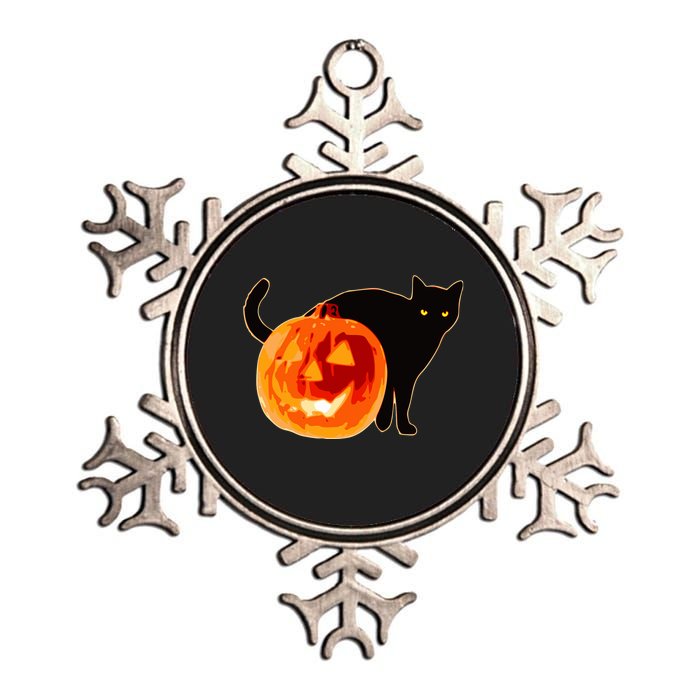 Creepy Pumpkin Jack O Lantern Black Cat Halloween Metallic Star Ornament