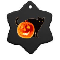 Creepy Pumpkin Jack O Lantern Black Cat Halloween Ceramic Star Ornament