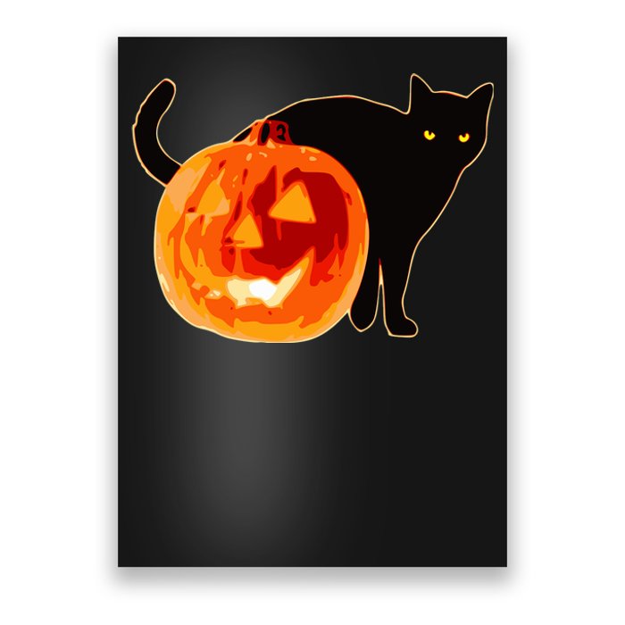 Creepy Pumpkin Jack O Lantern Black Cat Halloween Poster