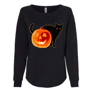 Creepy Pumpkin Jack O Lantern Black Cat Halloween Womens California Wash Sweatshirt