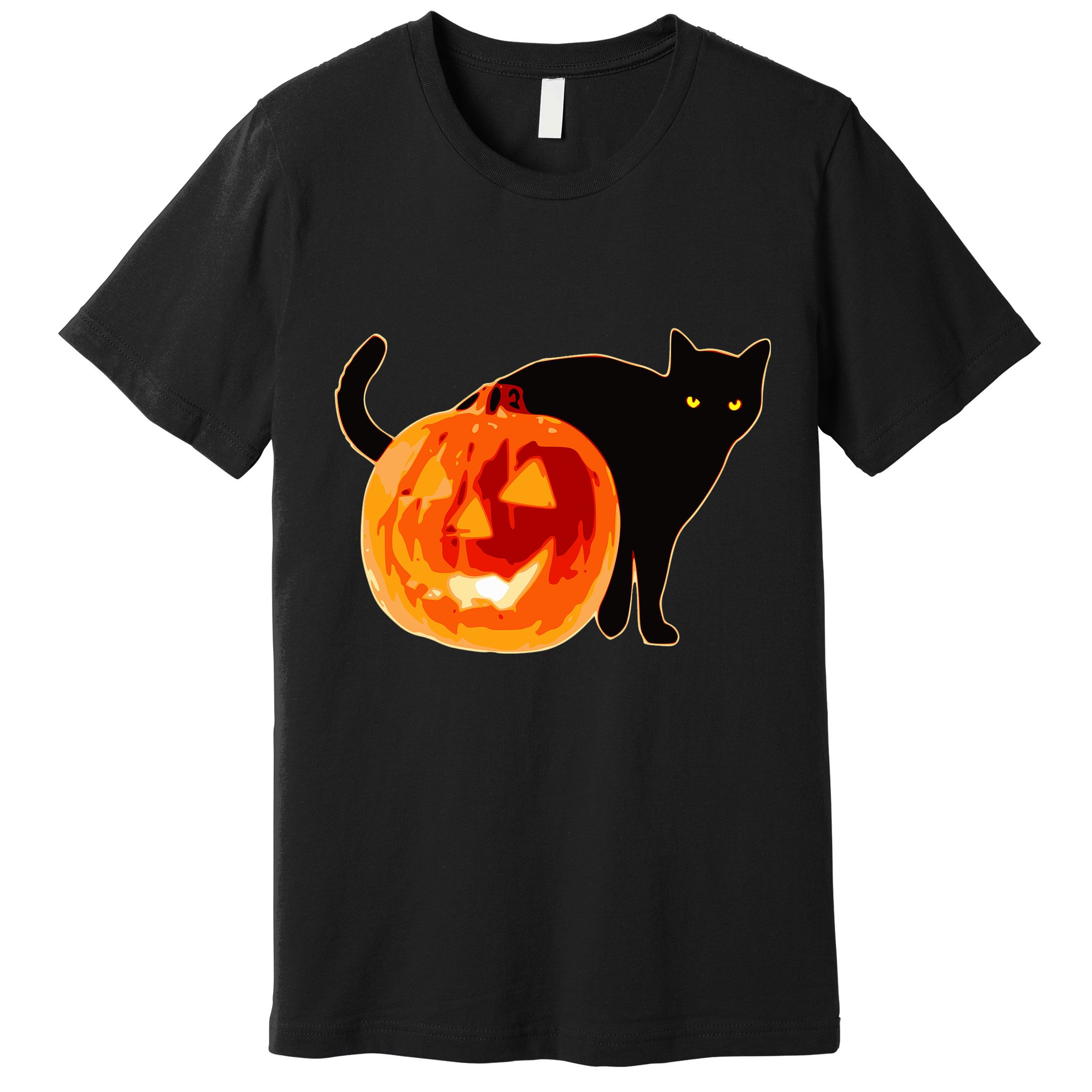 Creepy Pumpkin Jack O Lantern Black Cat Halloween Premium T-Shirt