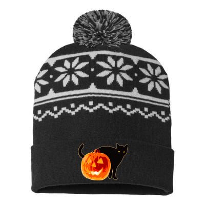 Creepy Pumpkin Jack O Lantern Black Cat Halloween USA-Made Snowflake Beanie