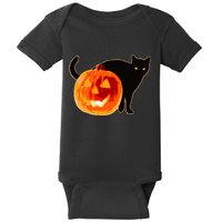 Creepy Pumpkin Jack O Lantern Black Cat Halloween Baby Bodysuit