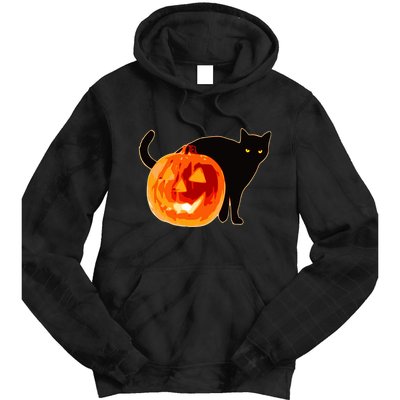 Creepy Pumpkin Jack O Lantern Black Cat Halloween Tie Dye Hoodie