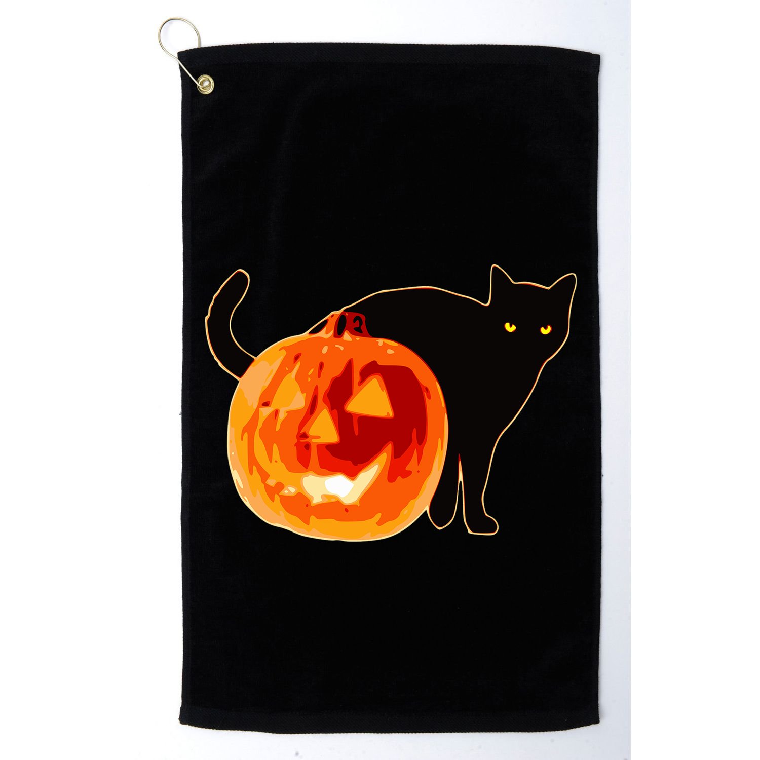 Creepy Pumpkin Jack O Lantern Black Cat Halloween Golf Towel