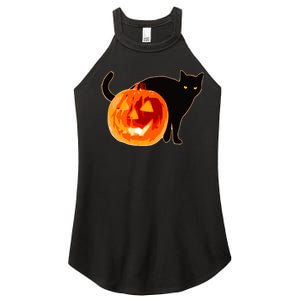 Creepy Pumpkin Jack O Lantern Black Cat Halloween Women's Perfect Tri Rocker Tank