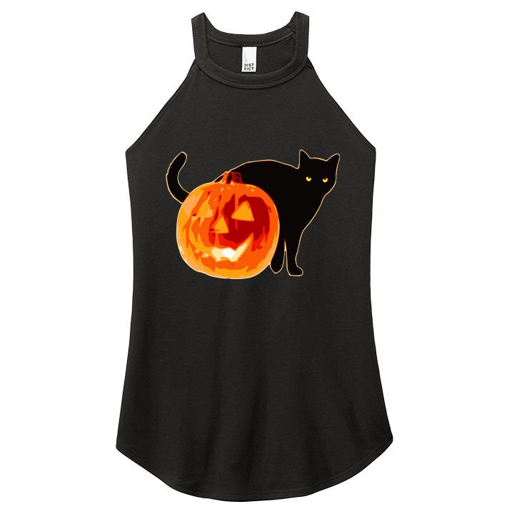Creepy Pumpkin Jack O Lantern Black Cat Halloween Women's Perfect Tri Rocker Tank