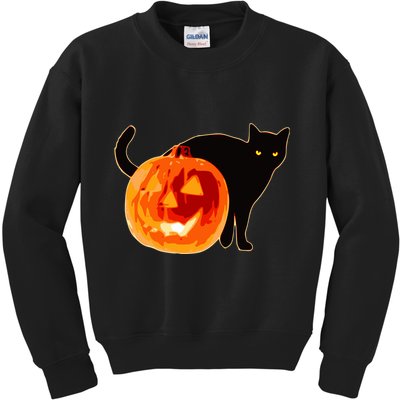 Creepy Pumpkin Jack O Lantern Black Cat Halloween Kids Sweatshirt